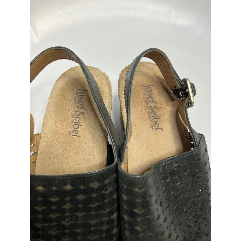 Josef Seibel black laser cut leather sandals women's size 39 8.5 business casual